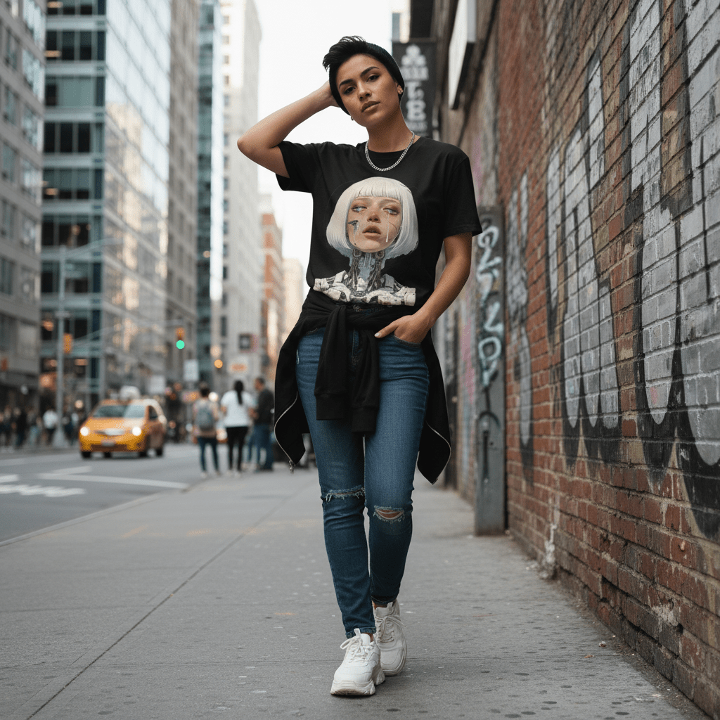 D3's ROBOTS Girl T-Shirt - Sci - Fi Women Streetwear - D3monic