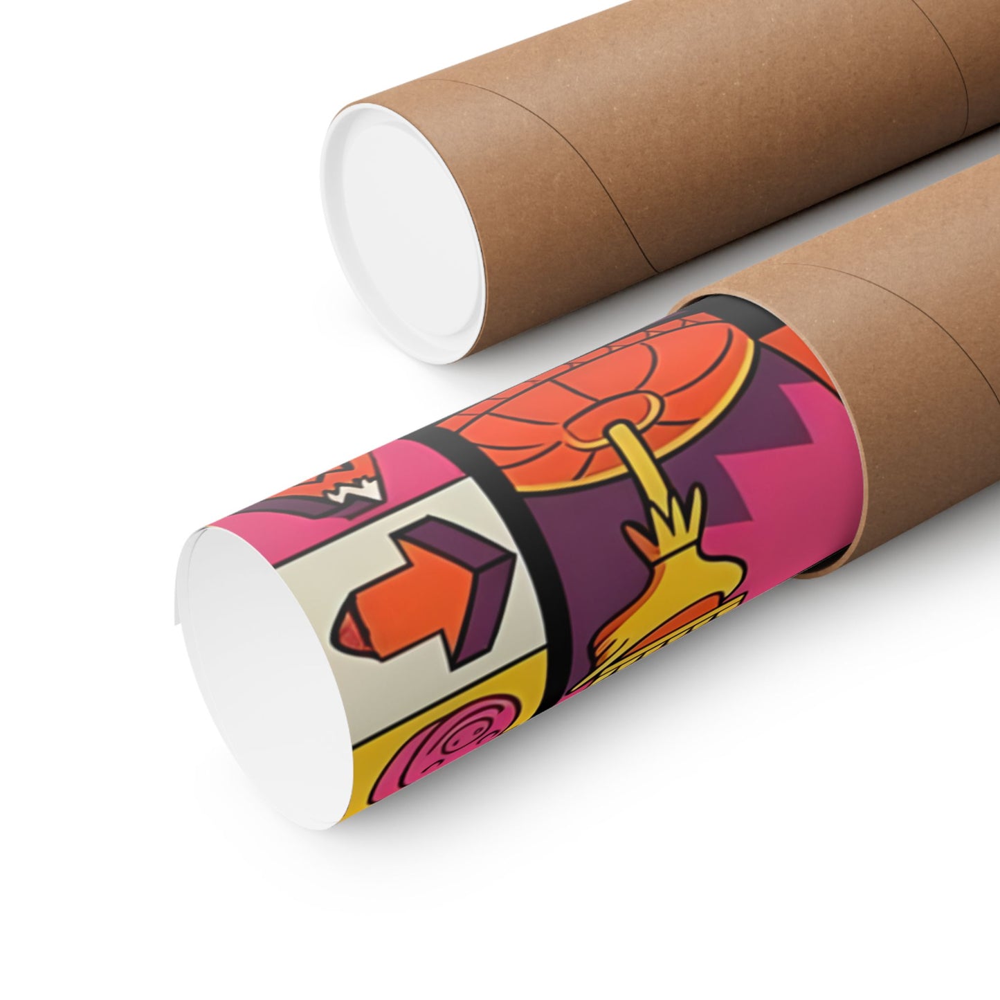 Colorful vintage music poster in cardboard tube.