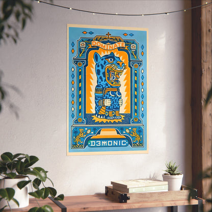 Vintage circus art poster with geometric jaguar design.