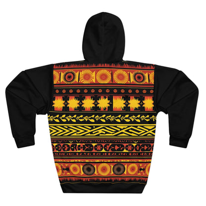 Colorful oversized hoodie with vibrant cultural patterns