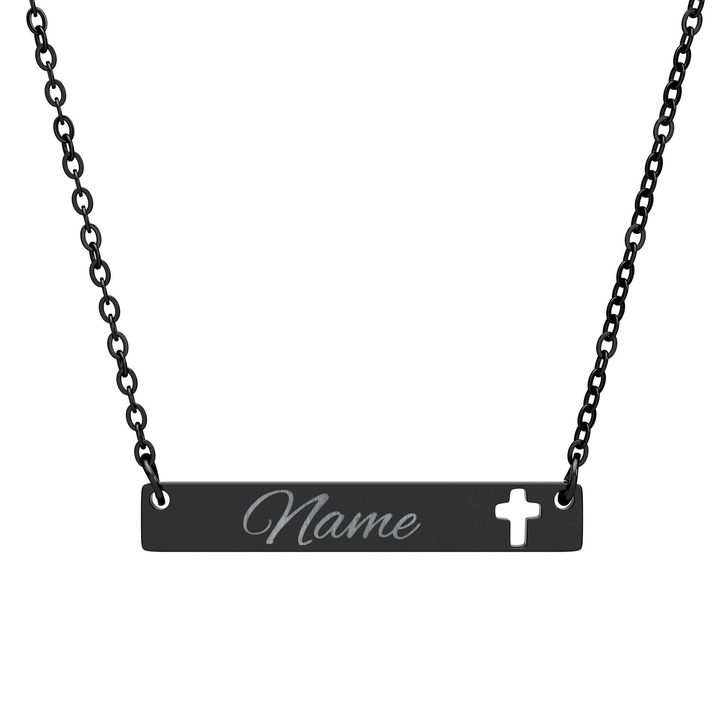 D3's Personalized Cutout Cross Bar Necklace, Custom Engraved Jewelry - D3monic