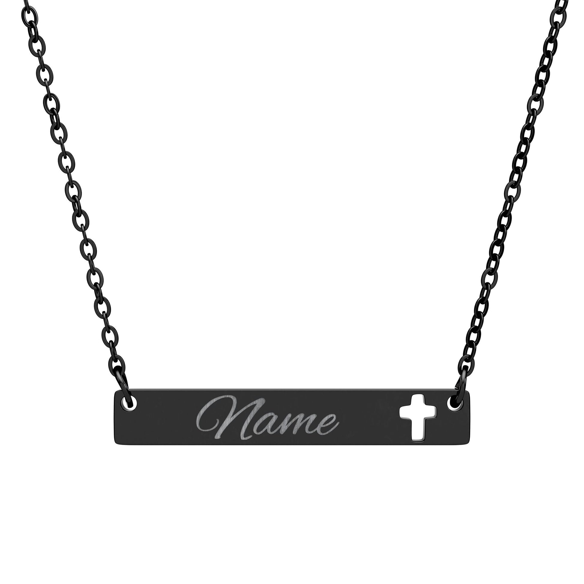 D3's Personalized Cutout Cross Bar Necklace, Custom Engraved Jewelry - D3monic
