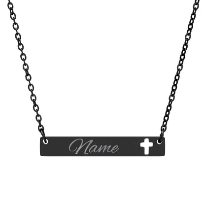 D3's Personalized Cutout Cross Bar Necklace, Custom Engraved Jewelry - D3monic