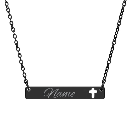 D3's Personalized Cutout Cross Bar Necklace, Custom Engraved Jewelry - D3monic