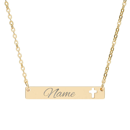 D3's Personalized Cutout Cross Bar Necklace, Custom Engraved Jewelry - D3monic