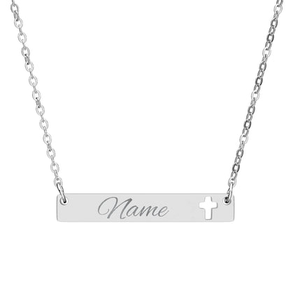 D3's Personalized Cutout Cross Bar Necklace, Custom Engraved Jewelry - D3monic