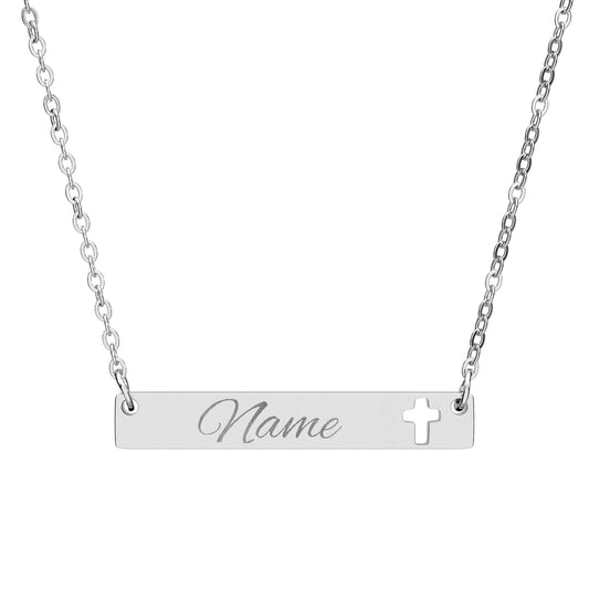 D3's Personalized Cutout Cross Bar Necklace, Custom Engraved Jewelry - D3monic