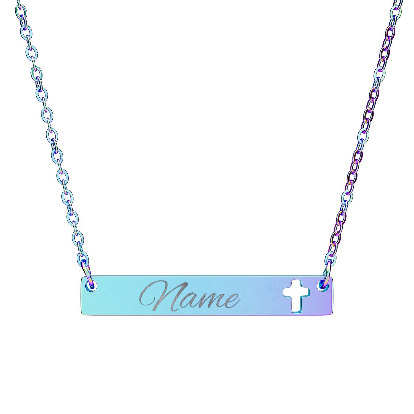 D3's Personalized Cutout Cross Bar Necklace, Custom Engraved Jewelry - D3monic