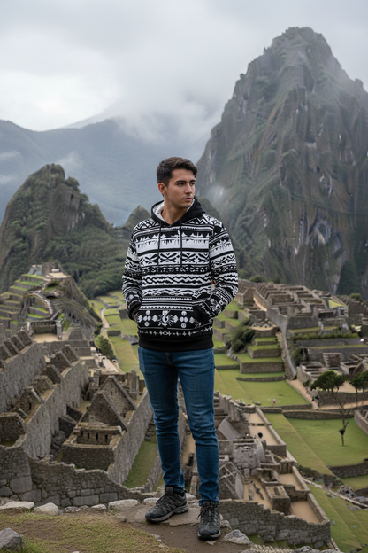 INKA Hoodie Viracocha Black Hood Machu Picchu