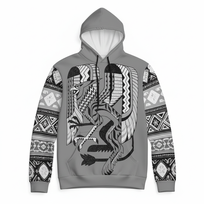 D3's INKA Hoodie Viracocha Greymagic - Creator God, a grey hoodie with a white graphic print.
