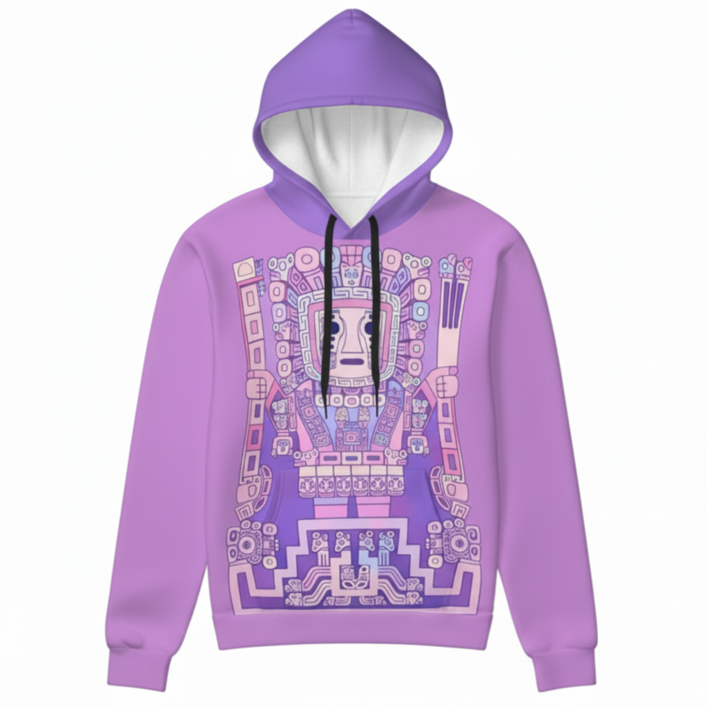 D3's INKA Hoodie Viracocha Pinkmagic: a vibrant pink hoodie with a mystical graphic design.